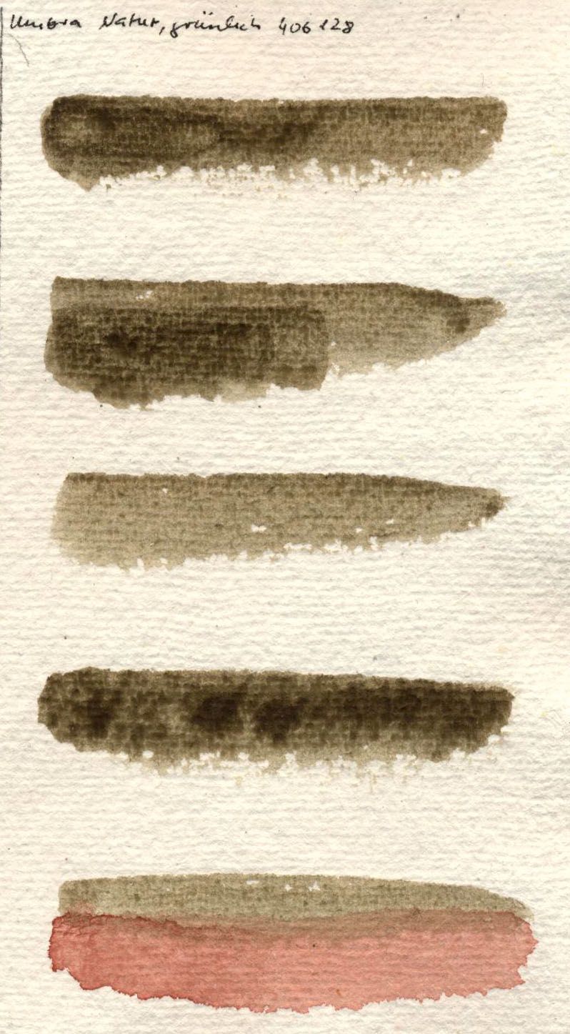 Kremer akvarel - syrová umbra, nazelenalá tmavá (plast, 3 x 1,8 x 1 cm)